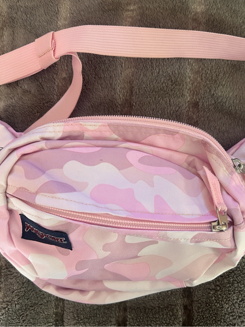 Jansport Pink and Light Pink Camouflage Crossbody Sling Bag